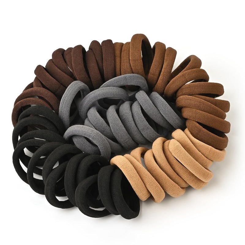 iFwevs Hair Bands Hair ties for Thick Hair, 50PCS Seamless Cotton Simply Ponytail Holders Headband Scrunchies Hair Accessories No Damage (Neutral Colors) - Image 2